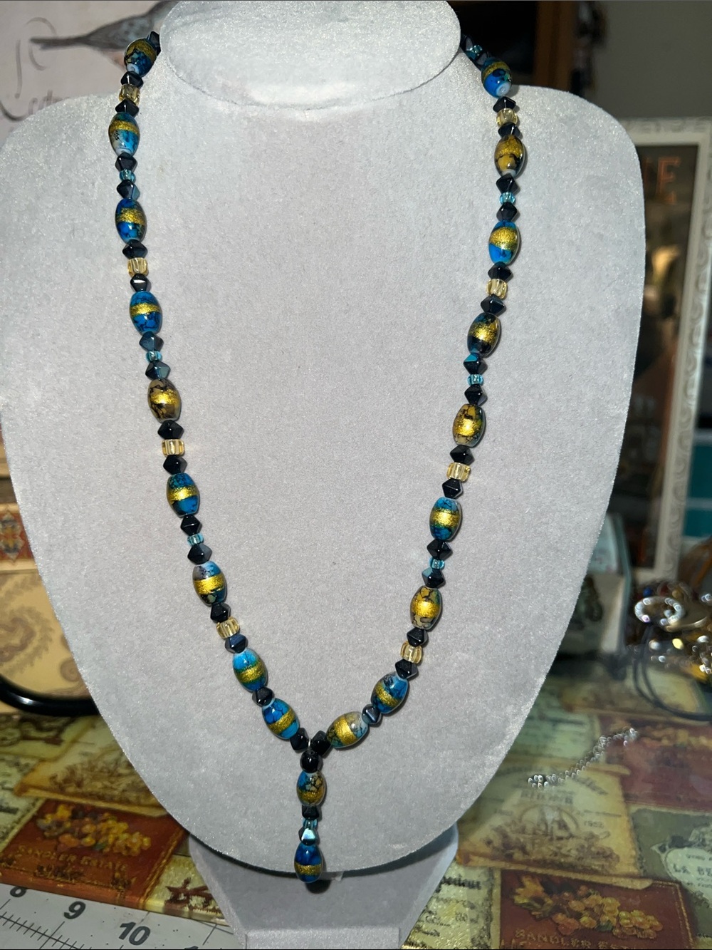 Blue and Gold glass Beaded Women's Necklace